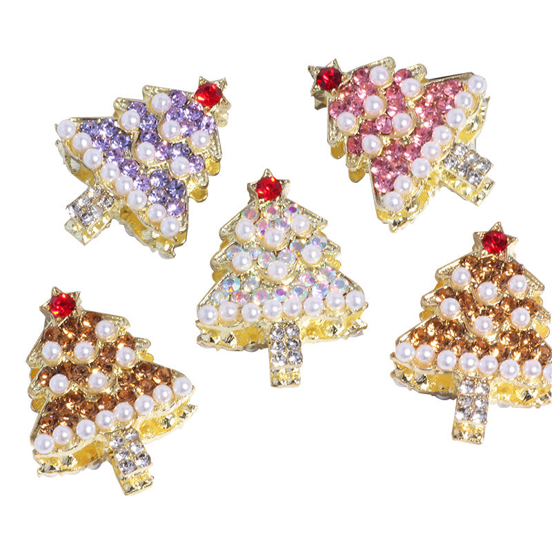 Wholesale 5pcs/pack Alloy Pearl Rhinestone Christmas Tree DIY  Straight Hole Beads